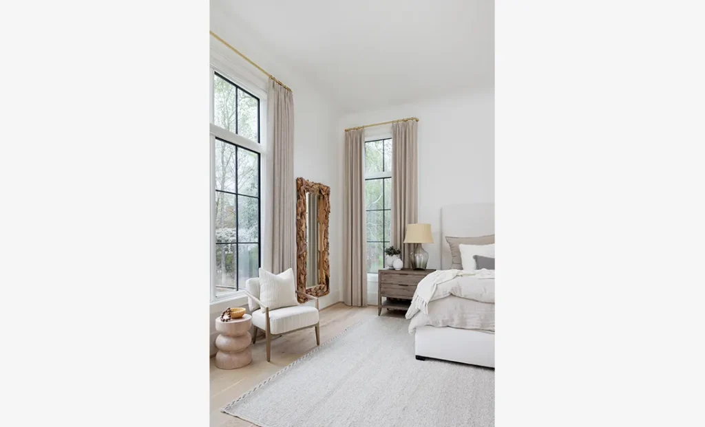 The Riverwood features a custom interior design bedroom from Cristi Holcombe Interiors in Alpharetta, GA