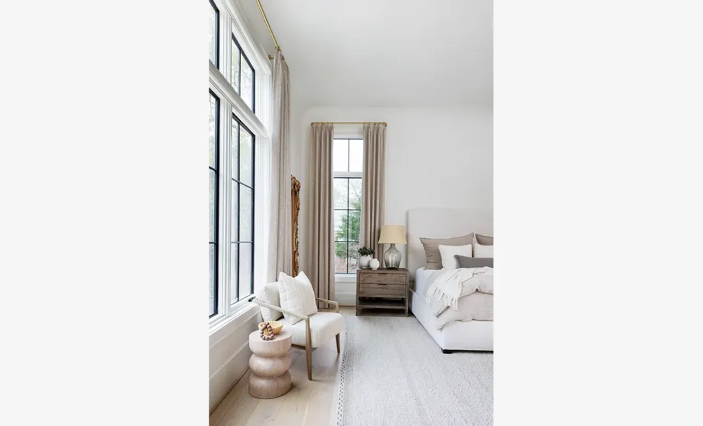 The Riverwood features a custom interior design bedroom from Cristi Holcombe Interiors in Alpharetta, GA